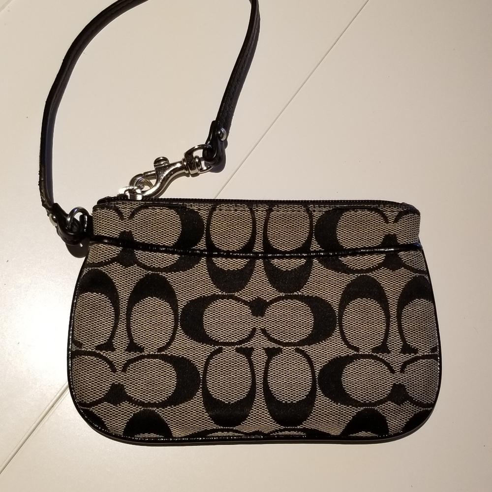 COACH Wristlet: Black/Gray Signature "C" Fabric
